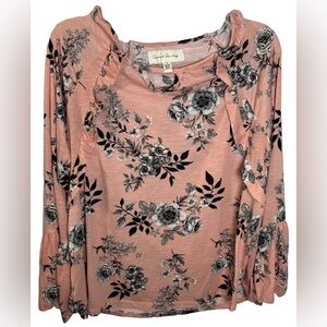 NWOT French Laundry 3X Pink & Gray Keyhole Neck Bell Sleeve Top
